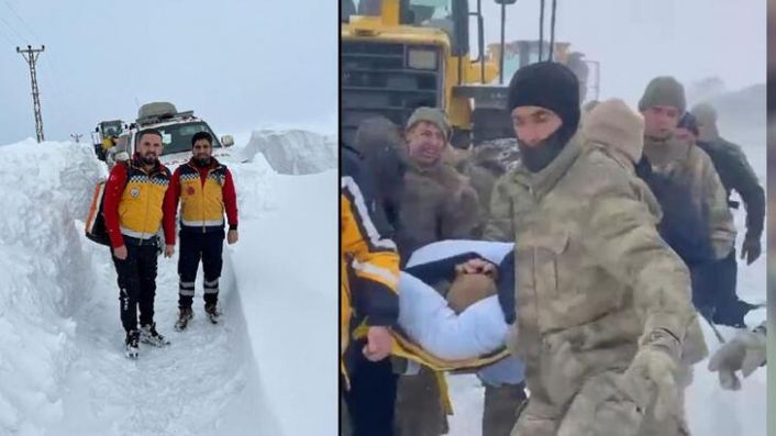 Şemdinli'de askeri üs bölgesinde rahatsızlanan asker için 8 saat karla mücadele