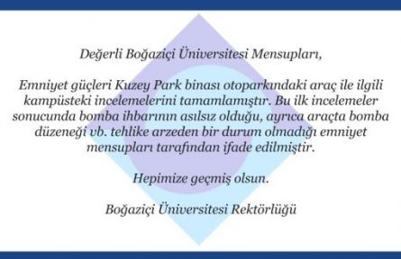 Boğaziçi Üniversitesi: Bomba İhbarı Asılsız