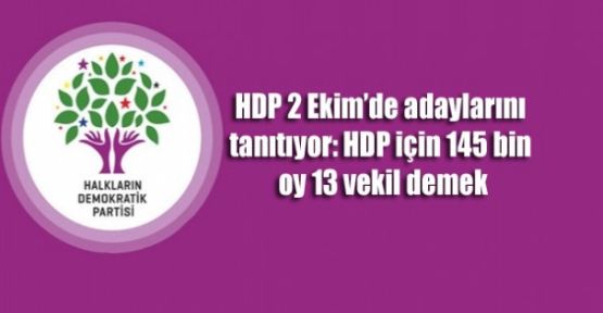 HDP 2 Ekim'de adaylarını tanıtıyor: HDP için 145 bin oy 13 vekil demek