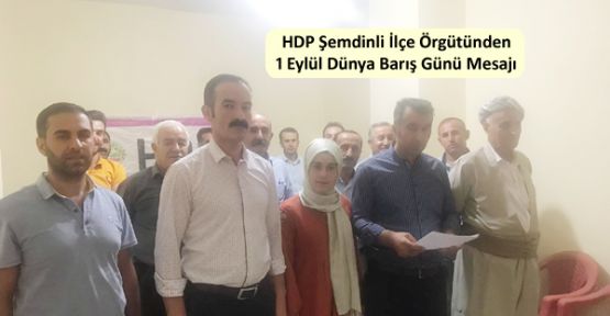 HDP Şemdinli İlçe Örgütünden 1 Eylül Dünya Barış Günü Mesajı