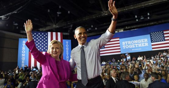 Obama ilk kez Clinton'ın seçim mitingine katıldı, oy istedi