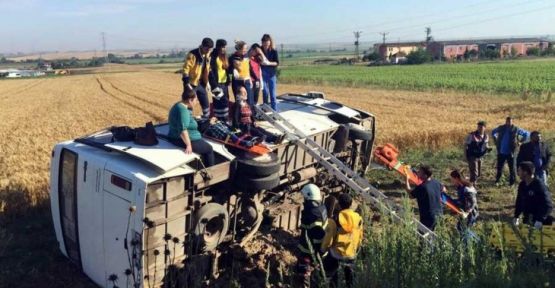 Tekirdağ'da işçi servisi devrildi: 18 yaralı