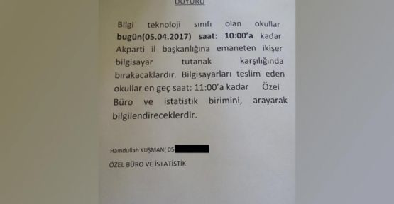 Van'da okullara 'AKP'ye bilgisayar gönderin' talimatı 